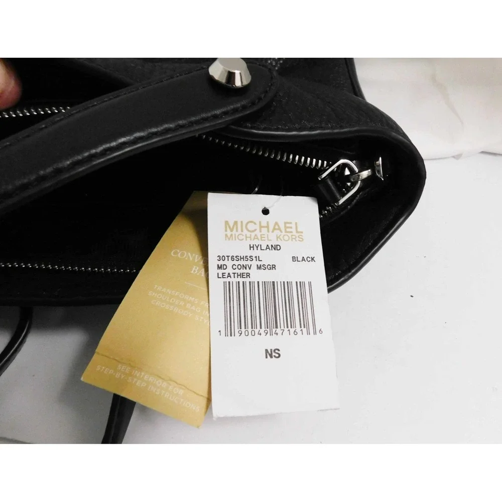 Michael Kors Hyland Satchel Bag Womens Black Pebbled Leather Crossbody NWT‎